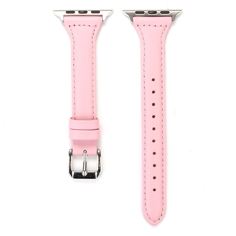 Simple Fashion Genuine Leather T Type Watch Band for Apple Watch Series 3 & 2 & 1 42mm(Pink) - Watch Bands by buy2fix | Online Shopping UK | buy2fix