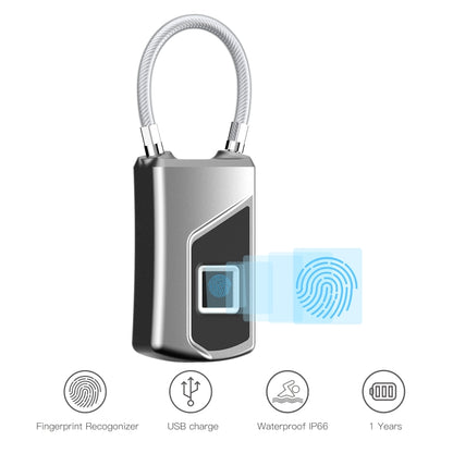 Anytek USB Charging Waterproof Anti-theft Non-password Electrically Intelligent Fingerprint Padlock Size:3.2cm × 3.5cm × 9cm - Padlocks by Anytek | Online Shopping UK | buy2fix