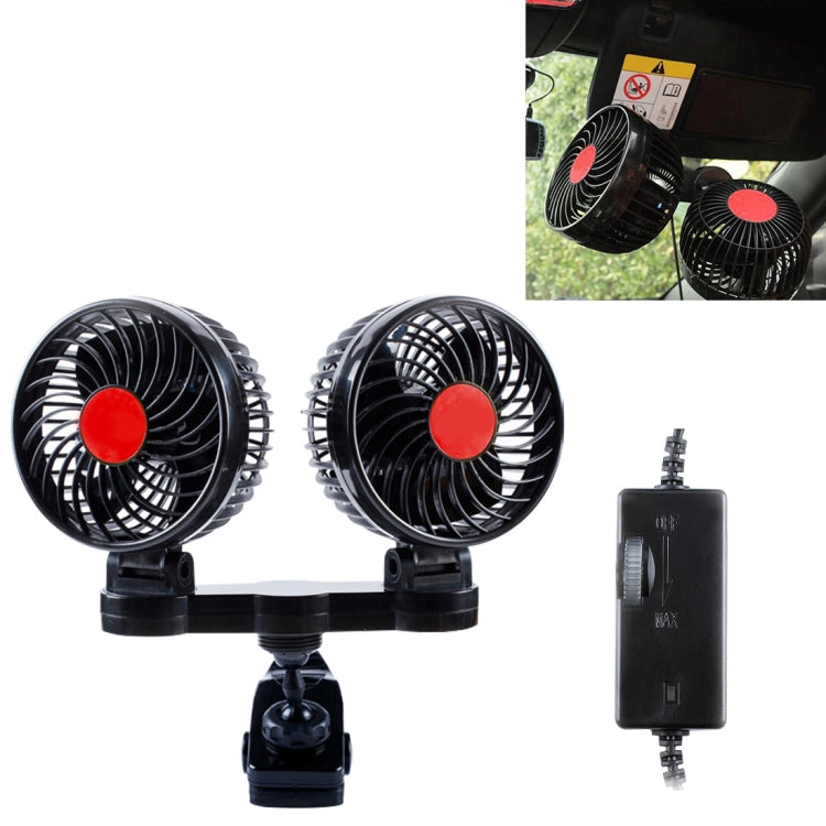 HUXIN HX-T606E 12W 360 Degree Adjustable Rotation Clip Two Head Low Noise Mini Electric Car Fan with Roller Switch, DC24V - Heating & Fans by buy2fix | Online Shopping UK | buy2fix