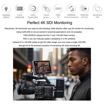 FEELWORLD S7 7-inch 12G-SDI HDMI2.0 Camera Field Monitor High Brightness1600nit Touchscreen (Black) - On-camera Monitors by FEELWORLD | Online Shopping UK | buy2fix