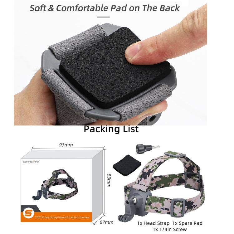 Sunnylife TD672 360 Rotation Adjustable Head Strap Vlog POV Mount Belt for GoPro, Insta360, DJI Osmo Action and Other Action Cameras (Camouflage) - Head Belt by Sunnylife | Online Shopping UK | buy2fix