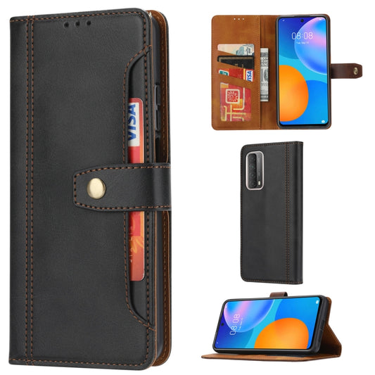 For Huawei P smart 2021 Calf Texture Double Fold Clasp Horizontal Flip Leather Case with Photo Frame & Holder & Card Slots & Wallet(Black) - Huawei Cases by idewei | Online Shopping UK | buy2fix