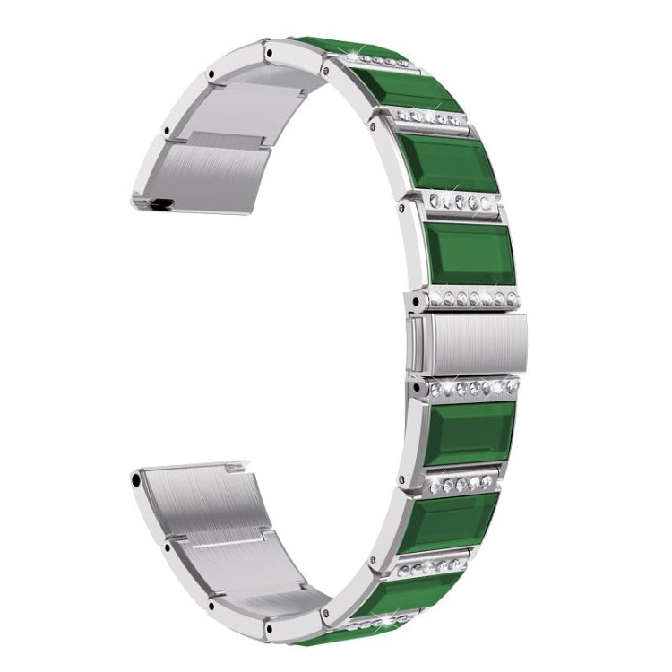 For Samsung Galaxy Watch Active2 44mm / Watch Active2 40mm / Watch Active Stainless Steel Diamond Encrusted Watch Band(Silver+Green) - Watch Bands by buy2fix | Online Shopping UK | buy2fix