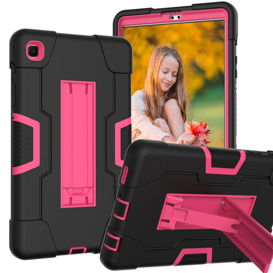 For Samsung Galaxy Tab A7 10.4 (2020) Contrast Color Robot Shockproof Silicone + PC Protective Case with Holder(Black + Rose Red) - Other Galaxy Tab PC by buy2fix | Online Shopping UK | buy2fix