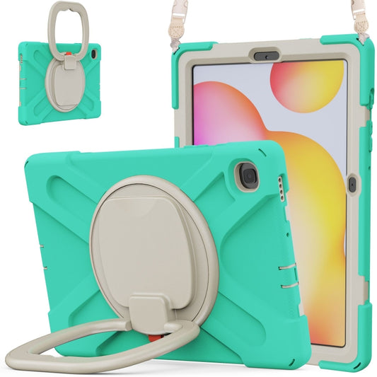 For Samsung Galaxy Tab S6 Lite P610 Silicone + PC Protective Case with Holder & Shoulder Strap(Mint Green) - Tab S6 Lite P610 / P615 by buy2fix | Online Shopping UK | buy2fix