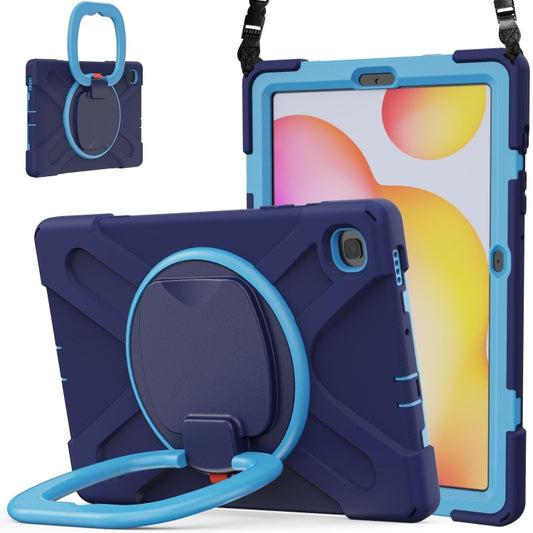 For Samsung Galaxy Tab S6 Lite P610 Silicone + PC Protective Case with Holder & Shoulder Strap(Navy Blue) - Tab S6 Lite P610 / P615 by buy2fix | Online Shopping UK | buy2fix