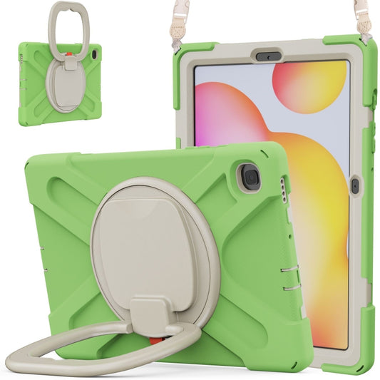 For Samsung Galaxy Tab S6 Lite P610 Silicone + PC Protective Case with Holder & Shoulder Strap(Matcha Green) - Tab S6 Lite P610 / P615 by buy2fix | Online Shopping UK | buy2fix