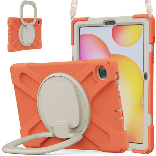 For Samsung Galaxy Tab S6 Lite P610 Silicone + PC Protective Case with Holder & Shoulder Strap(Coral Orange) - Tab S6 Lite P610 / P615 by buy2fix | Online Shopping UK | buy2fix