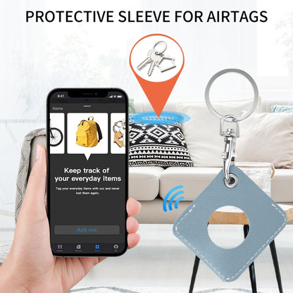 Square PU Leather Case Shockproof Anti-scratch Protective Cover with Keychain Ring Loop For AirTag(Haze Blue) - Key Chain Series by MOMAX | Online Shopping UK | buy2fix