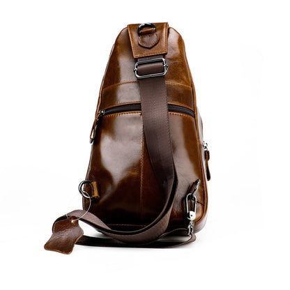 Men Leather Chest Bag Retro Shoulder Bag(Coffee) - Single-shoulder Bags by buy2fix | Online Shopping UK | buy2fix