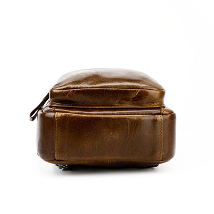 Men Leather Chest Bag Retro Shoulder Bag(Coffee) - Single-shoulder Bags by buy2fix | Online Shopping UK | buy2fix