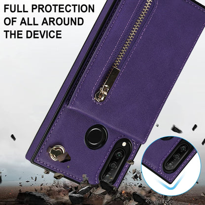 For Huawei P30 Lite Cross-body Zipper Square TPU+PU Back Cover Case with Holder & Card Slots & Wallet & Strap(Purple) - Huawei Cases by buy2fix | Online Shopping UK | buy2fix