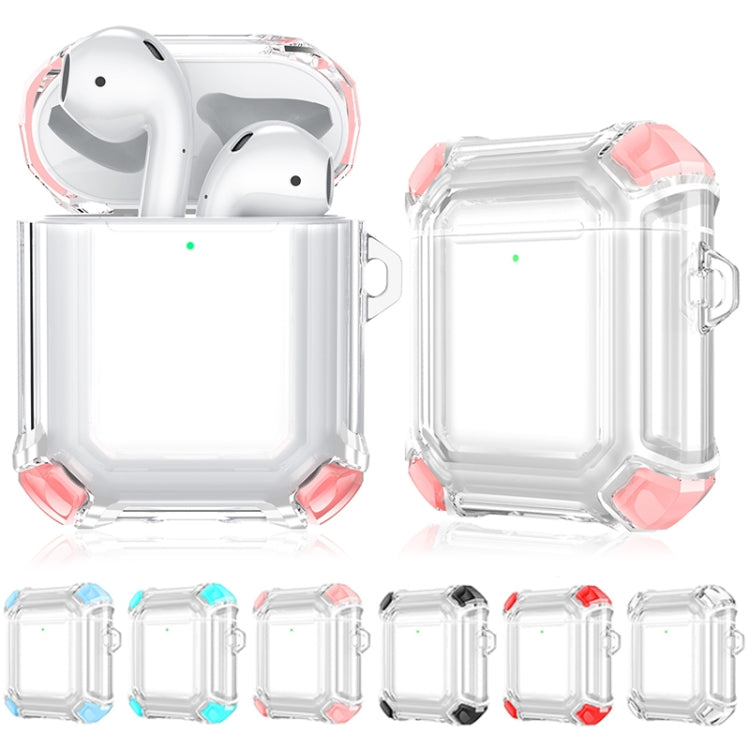 Four Corners Anti-fall Wireless Earphone Dual-color PC Protective Case with Hook For AirPods 1/2(Transparent) - For AirPods 1/2 by buy2fix | Online Shopping UK | buy2fix