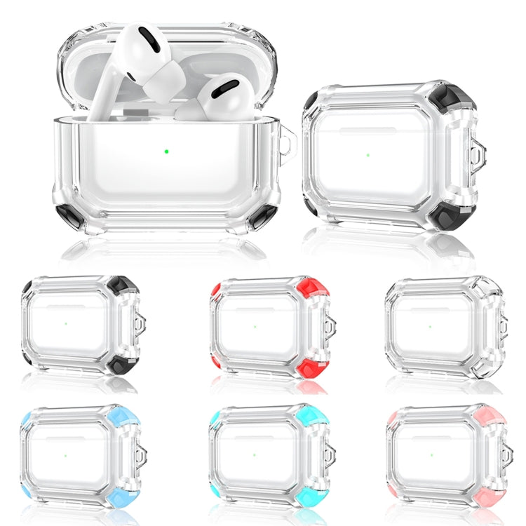 Four Corners Anti-fall Wireless Earphone Dual-color PC Protective Case with Hook For AirPods Pro(Transparent) - For AirPods Pro by buy2fix | Online Shopping UK | buy2fix