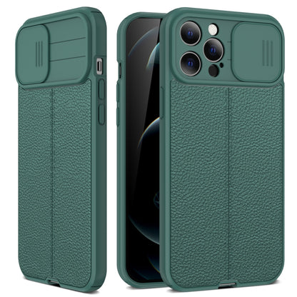 For iPhone 11 Pro Max Litchi Texture Sliding Camshield TPU Protective Case (Dark Green) - iPhone 11 Pro Max Cases by buy2fix | Online Shopping UK | buy2fix