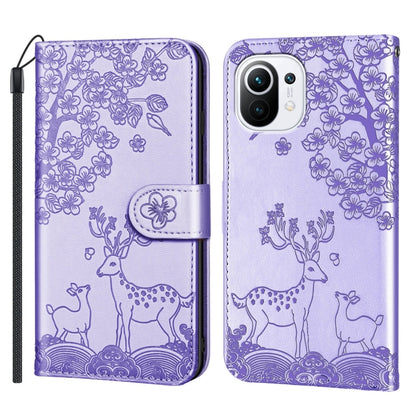 For Xiaomi Mi 11 Sika Deer Embossing Pattern Horizontal Flip PU Leather Case with Holder & Card Slot & Wallet & Photo Frame(Purple) - Xiaomi Cases by buy2fix | Online Shopping UK | buy2fix