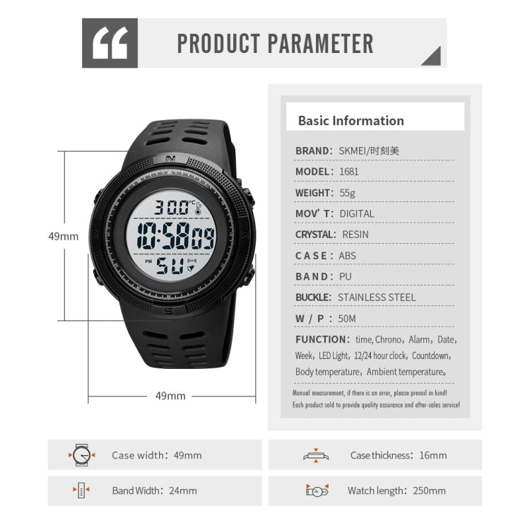 SKMEI 1681 Multifunctional LED Digital Display Luminous Electronic Watch, Support Body / Ambient Temperature Measurement(Black White) - LED Digital Watches by SKMEI | Online Shopping UK | buy2fix