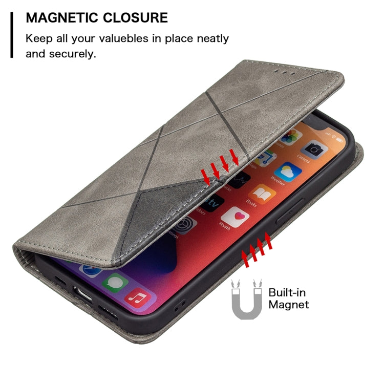 For iPhone 13 Pro Rhombus Texture Horizontal Flip Magnetic Leather Case with Holder & Card Slots (Grey) - iPhone 13 Pro Cases by buy2fix | Online Shopping UK | buy2fix