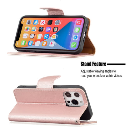 For iPhone 13 Pro Max Litchi Texture Pure Color Horizontal Flip Leather Case with Holder & Card Slots & Wallet & Lanyard (Rose Gold) - iPhone 13 Pro Max Cases by buy2fix | Online Shopping UK | buy2fix