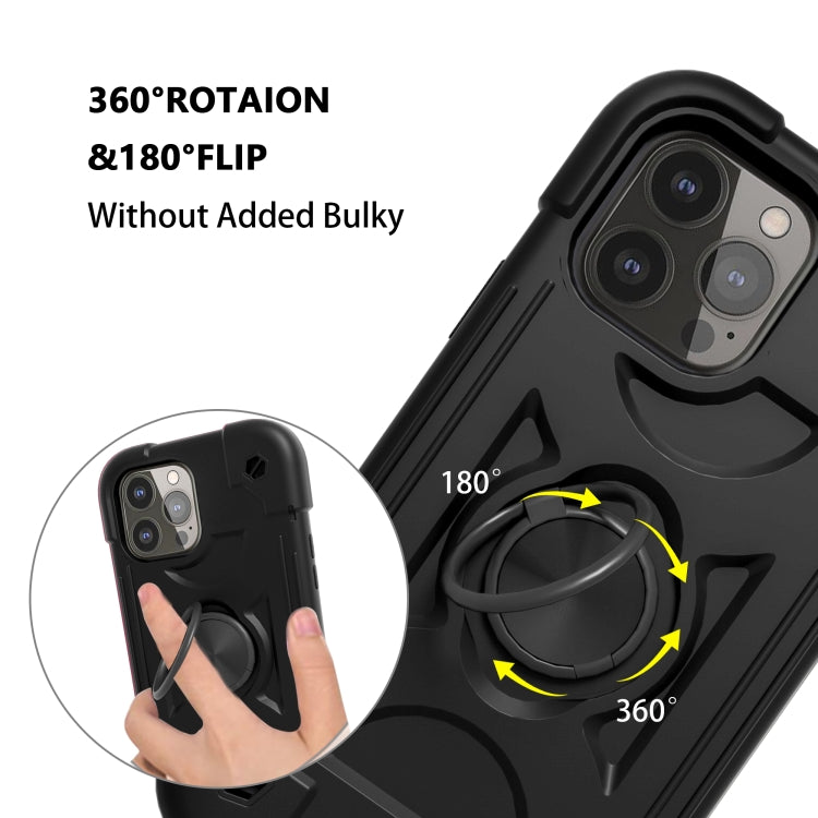 For iPhone 13 Pro Shockproof Silicone + PC Protective Case with Dual-Ring Holder (Black) - iPhone 13 Pro Cases by buy2fix | Online Shopping UK | buy2fix