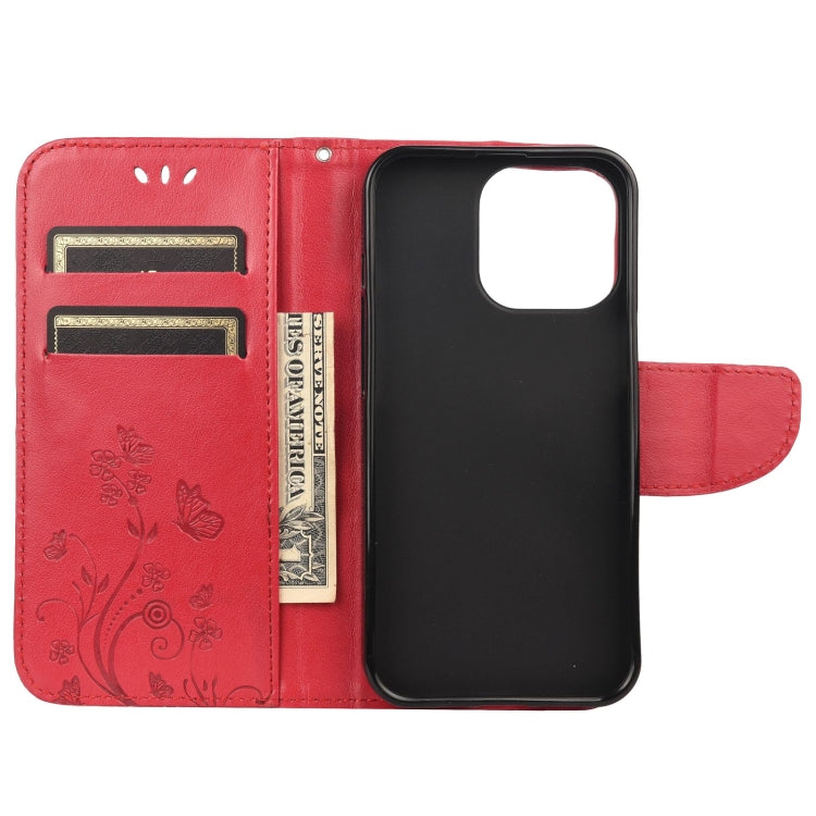 For iPhone 13 Butterfly Flower Pattern Horizontal Flip Leather Case with Holder & Card Slots & Wallet(Red) - iPhone 13 Cases by buy2fix | Online Shopping UK | buy2fix