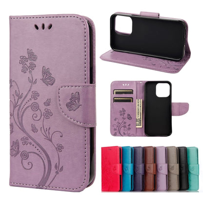 For iPhone 13 Pro Butterfly Flower Pattern Horizontal Flip Leather Case with Holder & Card Slots & Wallet (Light Purple) - iPhone 13 Pro Cases by buy2fix | Online Shopping UK | buy2fix