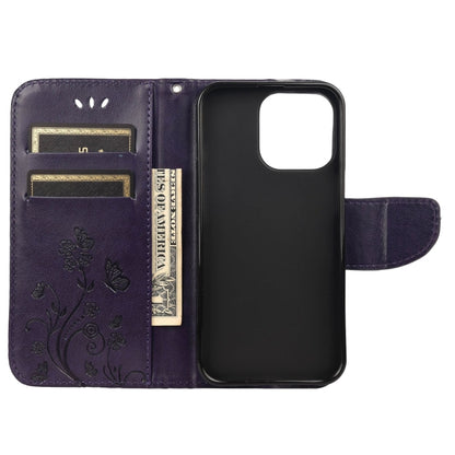 For iPhone 13 Pro Butterfly Flower Pattern Horizontal Flip Leather Case with Holder & Card Slots & Wallet (Deep Purple) - iPhone 13 Pro Cases by buy2fix | Online Shopping UK | buy2fix