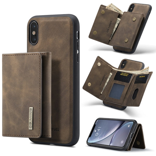 DG.MING M1 Series 3-Fold Multi Card Wallet  Back Cover Shockproof Case with Holder Function For iPhone X(Coffee) -  by DG.MING | Online Shopping UK | buy2fix