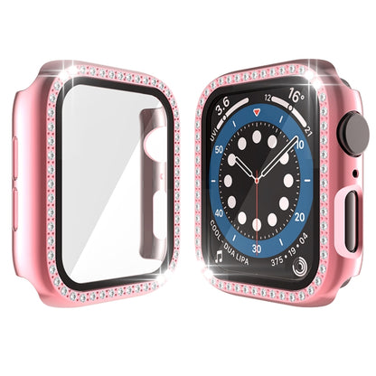 Electroplating PC Single Row Diamond Protective Case with Tempered Glass Film For Apple Watch Series 6 & SE & 5 & 4 44mm(Rose Pink) - Watch Cases by buy2fix | Online Shopping UK | buy2fix