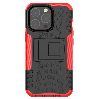 For iPhone 13 mini Tire Texture Shockproof TPU+PC Protective Case with Holder (Red) - iPhone 13 mini Cases by buy2fix | Online Shopping UK | buy2fix