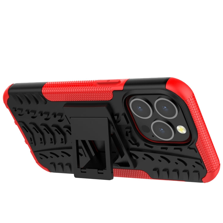 For iPhone 13 mini Tire Texture Shockproof TPU+PC Protective Case with Holder (Red) - iPhone 13 mini Cases by buy2fix | Online Shopping UK | buy2fix