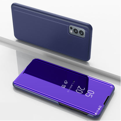 Plated Mirror Horizontal Flip Leather Case with Holder For OnePlus Nord 2 5G(Purple Blue) - OnePlus Cases by buy2fix | Online Shopping UK | buy2fix