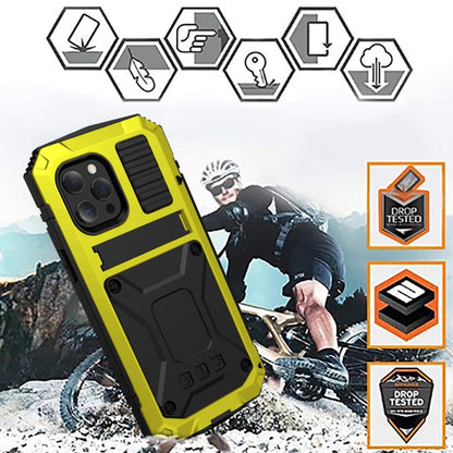 For iPhone 13 Pro Max R-JUST Shockproof Waterproof Dust-proof Metal + Silicone Protective Case with Holder (Yellow) - iPhone 13 Pro Max Cases by R-JUST | Online Shopping UK | buy2fix