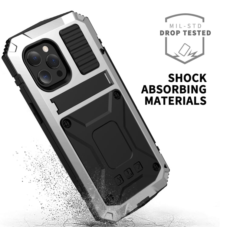 For iPhone 13 Pro Max R-JUST Shockproof Waterproof Dust-proof Metal + Silicone Protective Case with Holder (Silver) - iPhone 13 Pro Max Cases by R-JUST | Online Shopping UK | buy2fix