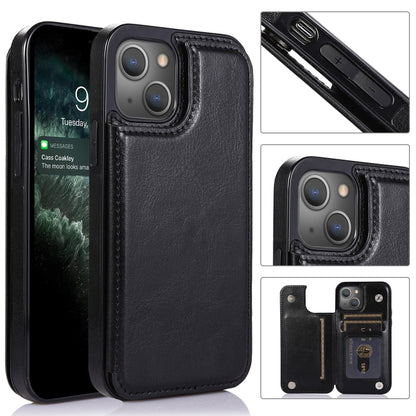 For iPhone 13 Pro Max Double Buckle Shockproof PU Protective Case with Card Slots & Holder (Black) - iPhone 13 Pro Max Cases by buy2fix | Online Shopping UK | buy2fix