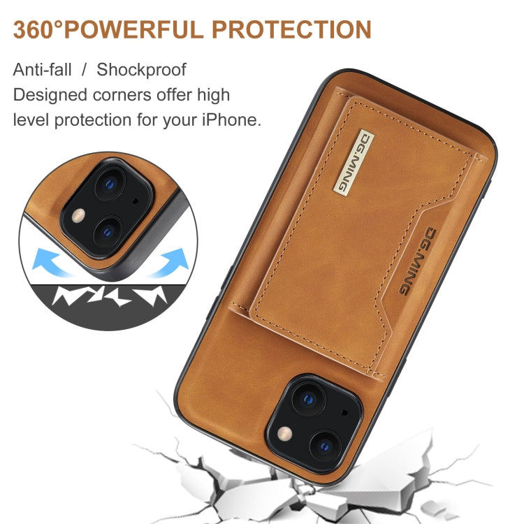 For iPhone 13 DG.MING M2 Series 3-Fold Card Bag Shockproof Case with Wallet & Holder Function(Brown) - iPhone 13 Cases by DG.MING | Online Shopping UK | buy2fix