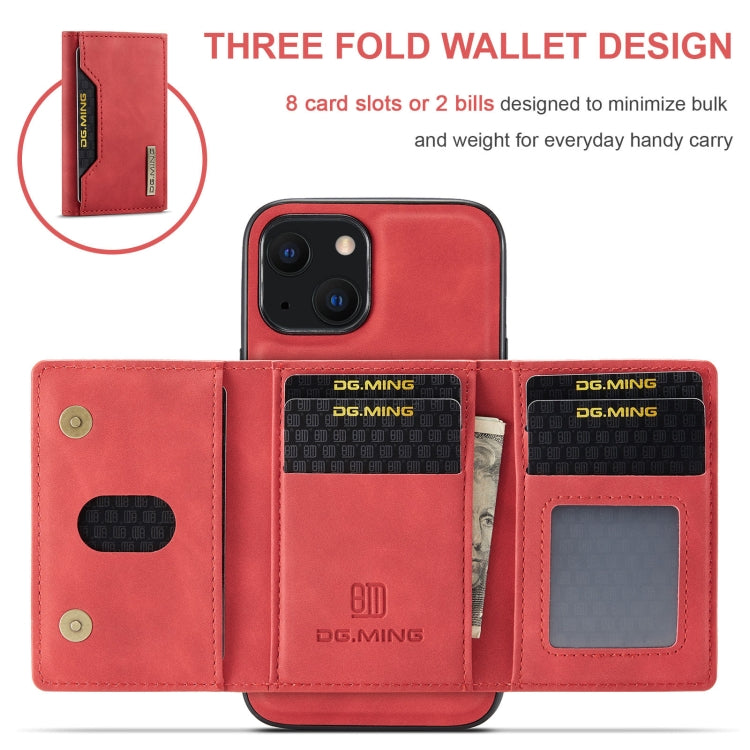 For iPhone 13 DG.MING M2 Series 3-Fold Card Bag Shockproof Case with Wallet & Holder Function(Red) - iPhone 13 Cases by DG.MING | Online Shopping UK | buy2fix