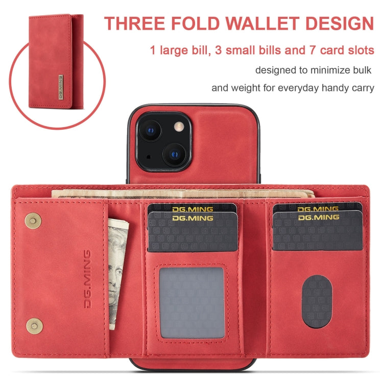 For iPhone 13 mini DG.MING M1 Series 3-Fold Multi Card Wallet Shockproof Case with Holder Function (Red) - iPhone 13 mini Cases by DG.MING | Online Shopping UK | buy2fix