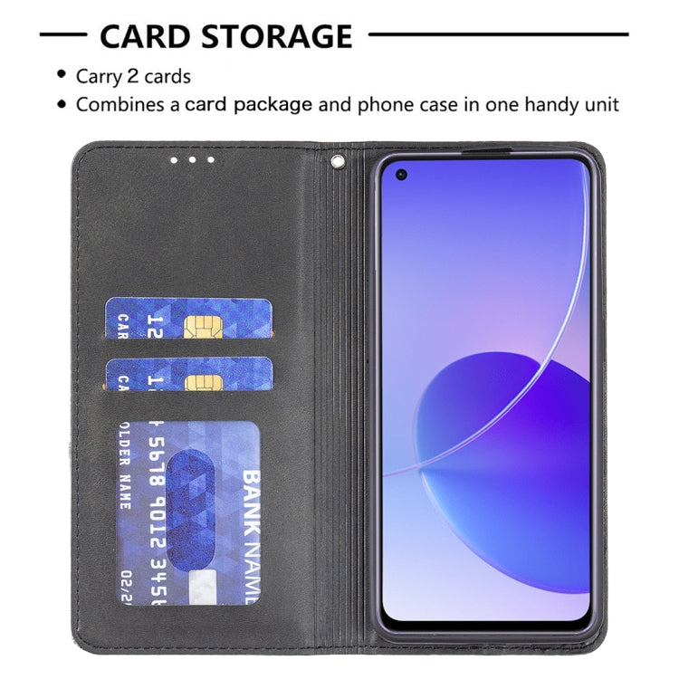 For OPPO Reno6 Rhombus Texture Horizontal Flip Magnetic Leather Case with Holder & Card Slots(Black) - OPPO Cases by buy2fix | Online Shopping UK | buy2fix