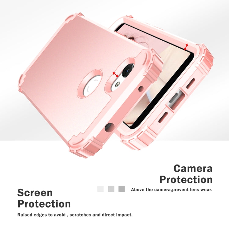 For Google Pixel 3a XL 3 in 1 Shockproof PC + Silicone Protective Case(Rose Gold) - Google Cases by buy2fix | Online Shopping UK | buy2fix