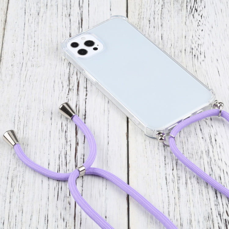 For iPhone 13 Pro Max Four-corner Shockproof Transparent TPU Protective Case with Lanyard (Purple) - iPhone 13 Pro Max Cases by buy2fix | Online Shopping UK | buy2fix