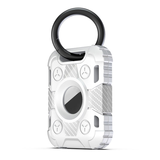 Tank Armor Anti-scratch Shockproof Carbon Fiber TPU Protective Cover Case with Keychain Ring Loop For AirTag(White) - Key Chain Series by buy2fix | Online Shopping UK | buy2fix