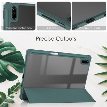 For Huawei MatePad 11 2021 Three-fold Transparent TPU Horizontal Flip Leather Case with Pen Slot & Three-fold Holder & Sleep / Wake-up Function(Dark Green) - Huawei by buy2fix | Online Shopping UK | buy2fix