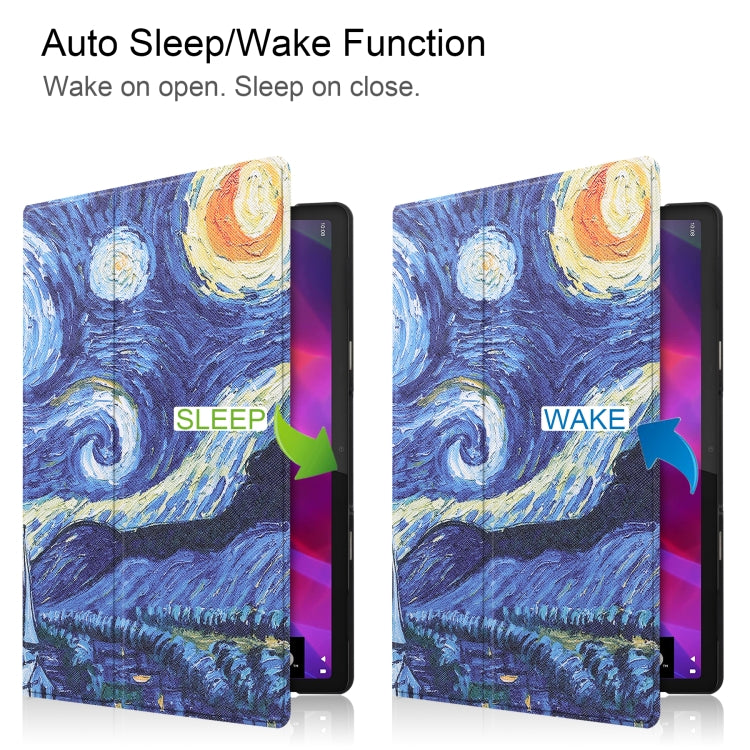 For Lenovo Yoga Tab 11 Custer Texture Coloured Drawing Pattern Horizontal Flip PU Leather Case with Holder & Sleep / Wake-up Function(Starry Sky) - Lenovo by buy2fix | Online Shopping UK | buy2fix