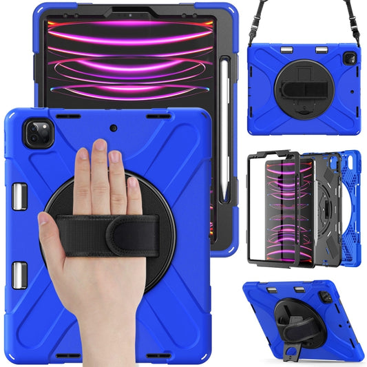 For iPad Pro 12.9 2022 / 2021/ 2020 / 2018  Silicone + PC Protective Tablet Case with Holder & Shoulder Strap(Blue) - iPad Pro 12.9 (2022/2021) Cases by buy2fix | Online Shopping UK | buy2fix