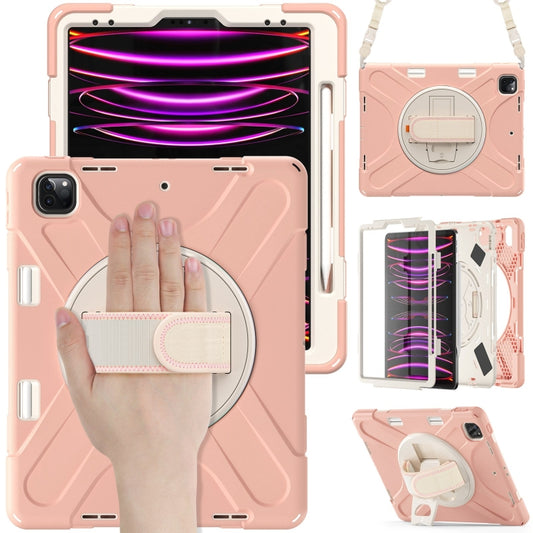 For iPad Pro 12.9 2022 / 2021/ 2020 / 2018  Silicone + PC Protective Tablet Case with Holder & Shoulder Strap(Rose Gold) - iPad Pro 12.9 (2022/2021) Cases by buy2fix | Online Shopping UK | buy2fix