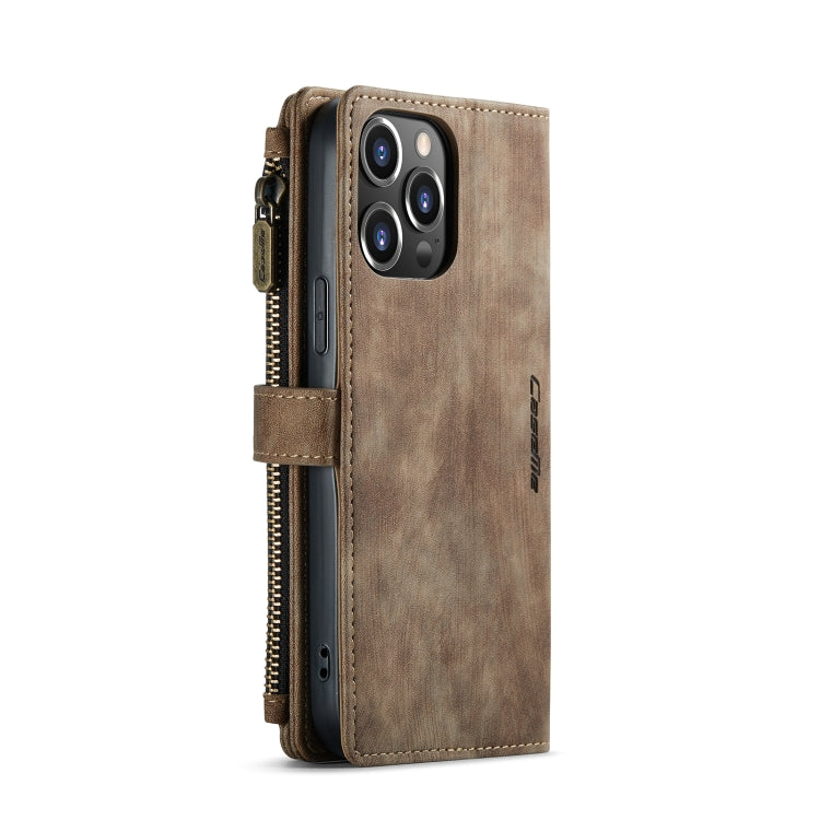 For iPhone 13 Pro Max CaseMe-C30 PU + TPU Multifunctional Horizontal Flip Leather Case with Holder & Card Slot & Wallet & Zipper Pocket (Brown) - iPhone 13 Pro Max Cases by CaseMe | Online Shopping UK | buy2fix