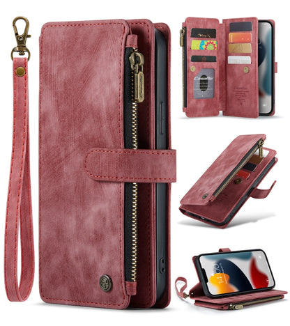 For iPhone 13 Pro Max CaseMe-C30 PU + TPU Multifunctional Horizontal Flip Leather Case with Holder & Card Slot & Wallet & Zipper Pocket (Red) - iPhone 13 Pro Max Cases by CaseMe | Online Shopping UK | buy2fix