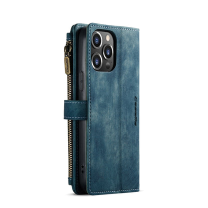 For iPhone 13 Pro Max CaseMe-C30 PU + TPU Multifunctional Horizontal Flip Leather Case with Holder & Card Slot & Wallet & Zipper Pocket (Blue) - iPhone 13 Pro Max Cases by CaseMe | Online Shopping UK | buy2fix