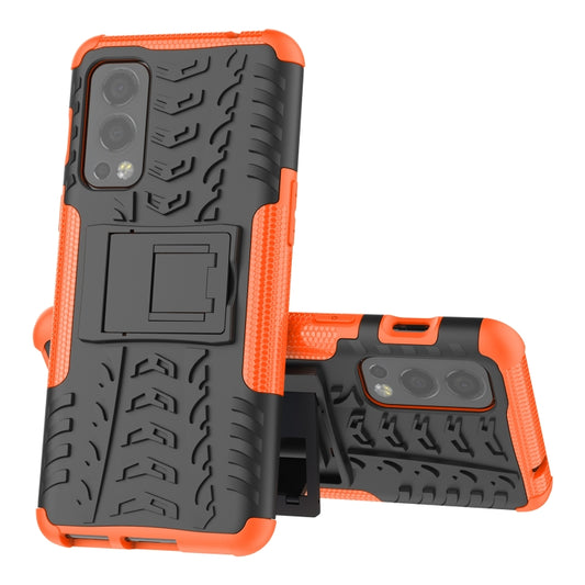For OnePlus Nord 2 5G Tire Texture Shockproof TPU+PC Protective Case with Holder(Orange) - OnePlus Cases by buy2fix | Online Shopping UK | buy2fix